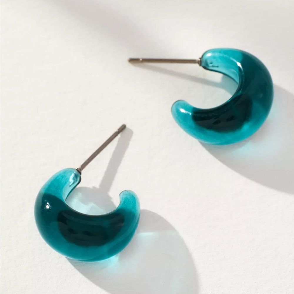 Anthropologie Translucent Huggie Earrings - NWT - Dark Turquoise